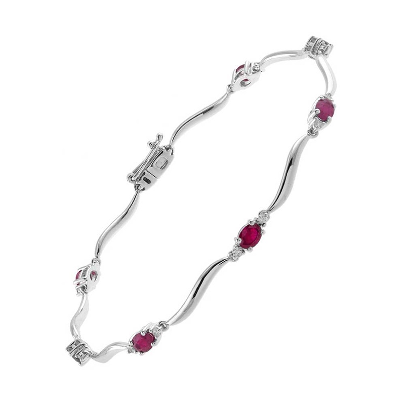 14Kt White Gold Diamond 1/5Ctw & Ruby 1 1/2Ctw Bracelet