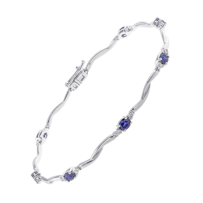 14Kt White Gold Diamond 1/5Ctw & Sapphire 1 1/2Ctw Bracelet