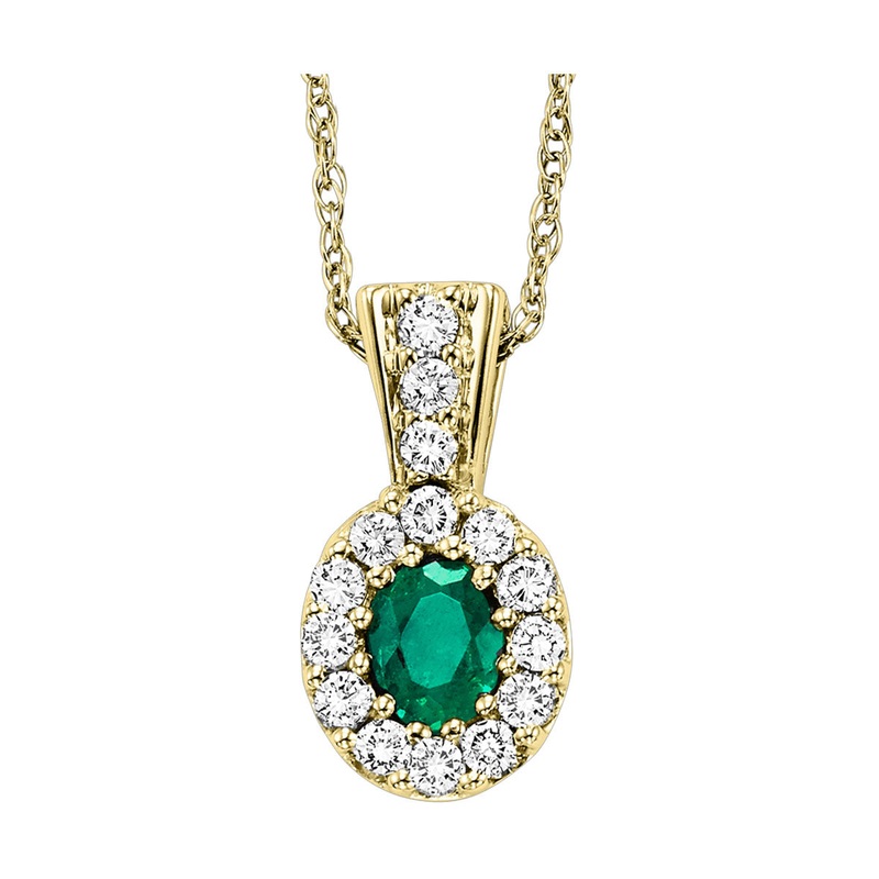 14Kt Yellow Gold Diamond 1/8Ctw & Emerald 1/4Ctw Pendant