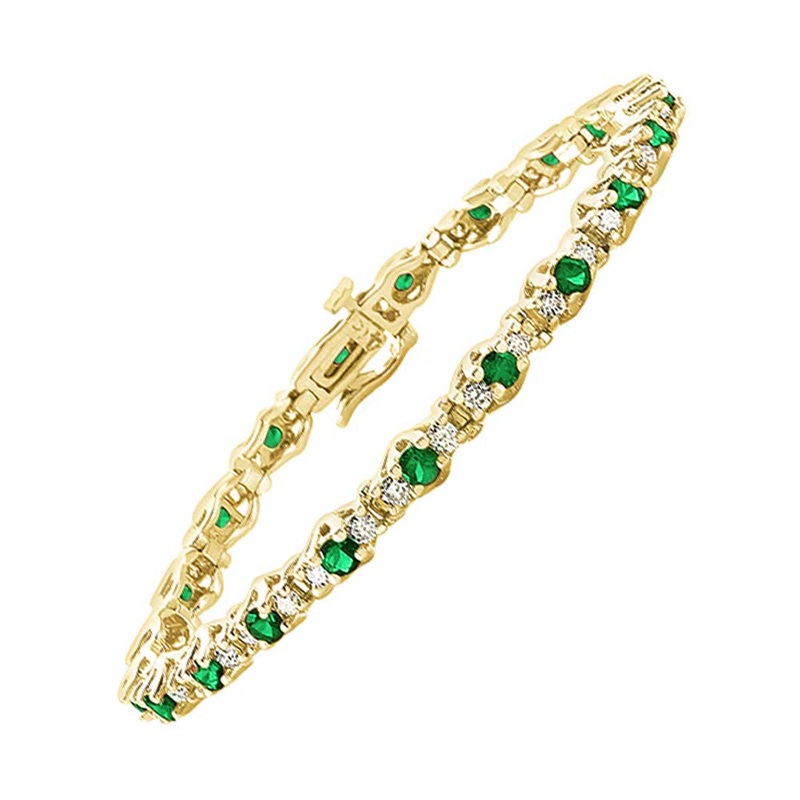 14Kt Yellow Gold Diamond 2 1/10Ctw & Emerald 2Ctw Bracelet