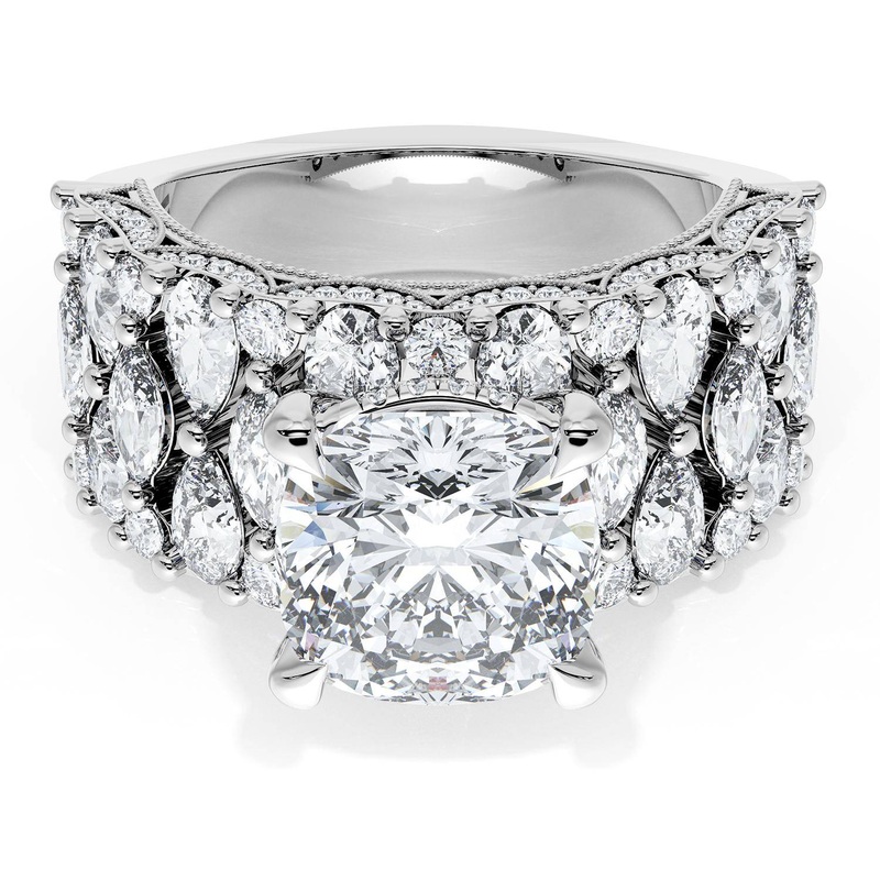 Cushion Solitaire Engagement Ring w/ North South Marquise & Pear Band