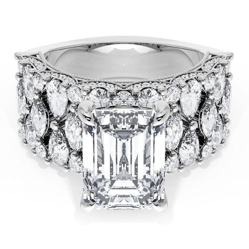 Emerald Solitaire Engagement Ring w/ North South Marquise & Pear Band