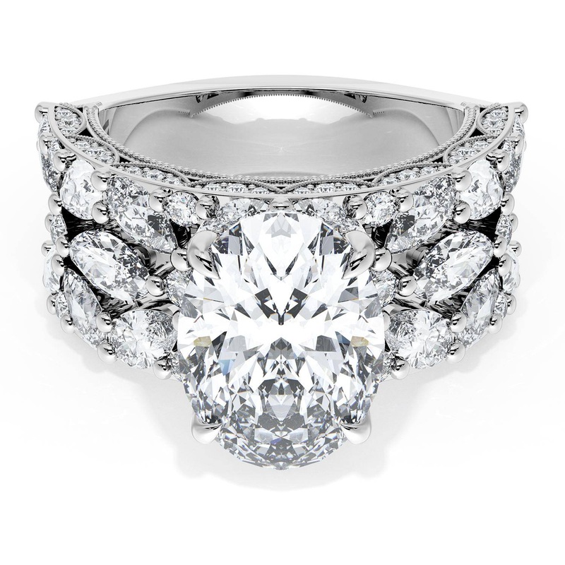 Oval Solitaire Engagement Ring w/ Marquise & Pear Band
