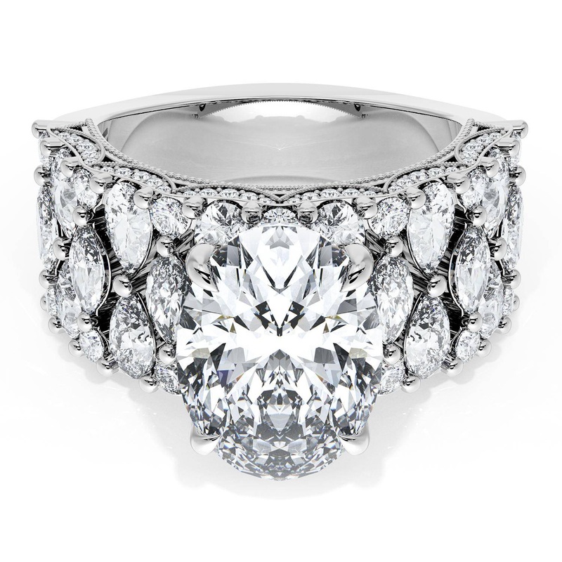 Oval Solitaire Engagement Ring w/ North South Marquise & Pear Band