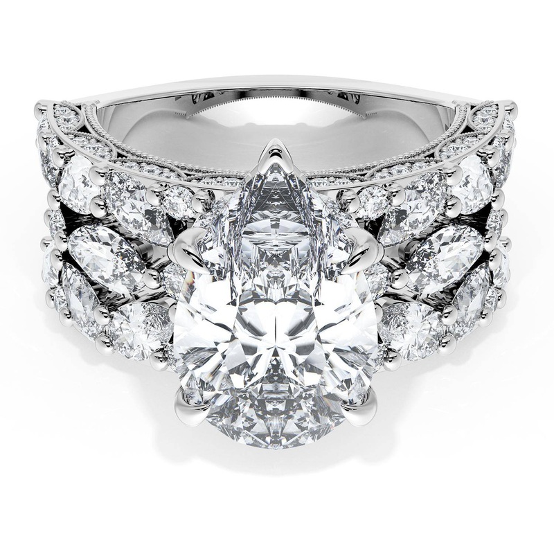 Pear Solitaire Engagement Ring w/ Marquise & Pear Band