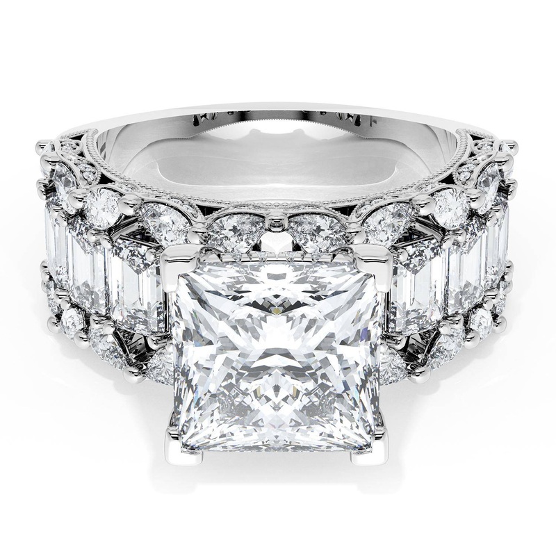 Princess Solitaire Engagement Ring w/ Emerald & Pear Band