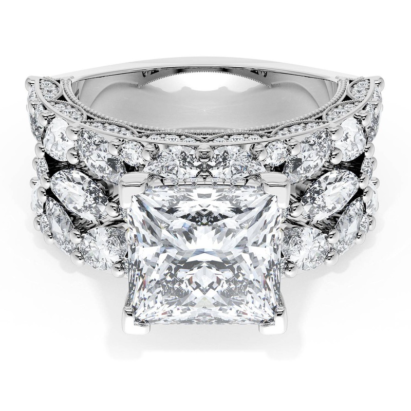 Princess Solitaire Engagement Ring w/ Marquise & Pear Band
