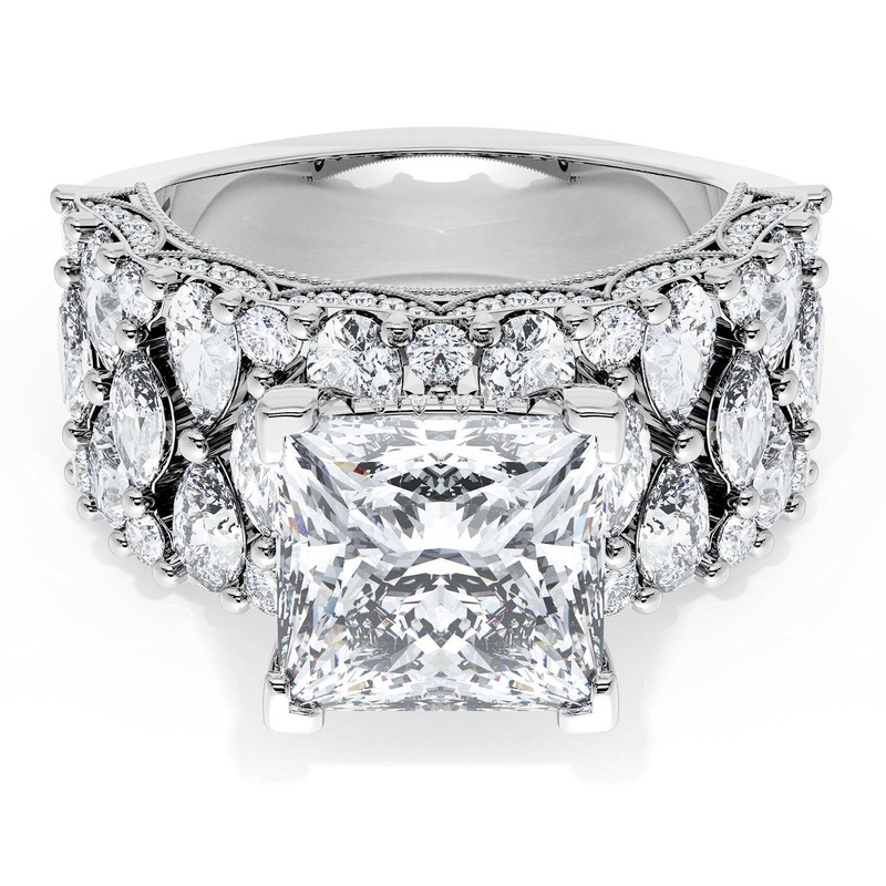 Princess Solitaire Engagement Ring w/ North South Marquise & Pear Band