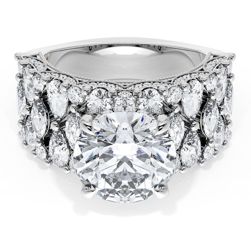 Round Solitaire Engagement Ring w/ North South Marquise & Pear Band