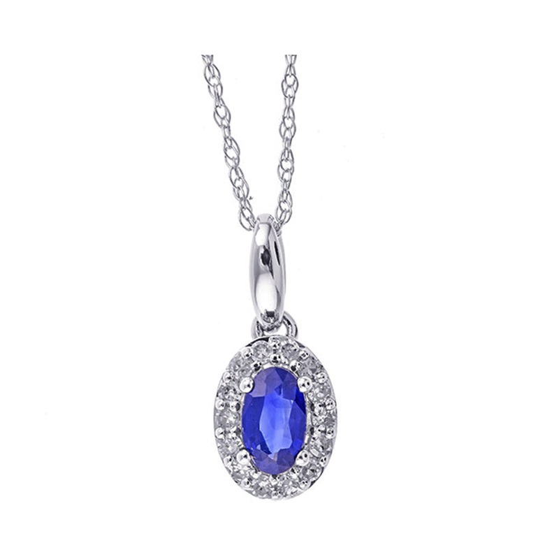 10Kt White Gold Diamond 1/8Ctw & Sapphire 1/3Ctw Pendant