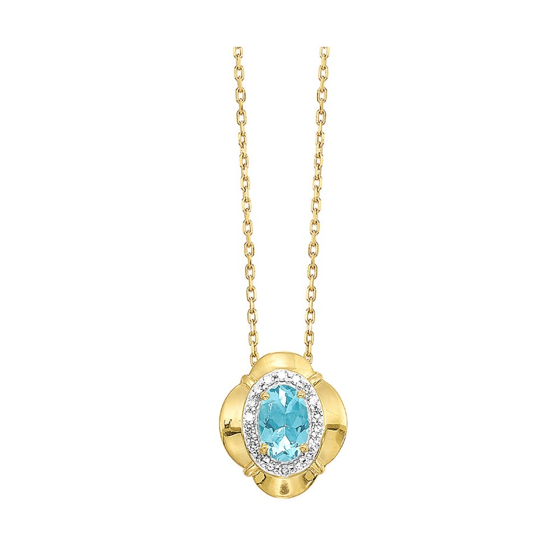 10Kt Yellow Gold Diamond 1/15Ctw & Aquamarine 3/8Ctw Pendant