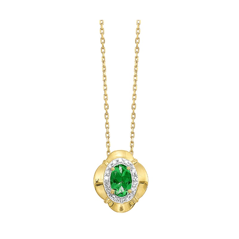 10Kt Yellow Gold Diamond 1/15Ctw & Emerald 3/8Ctw Pendant