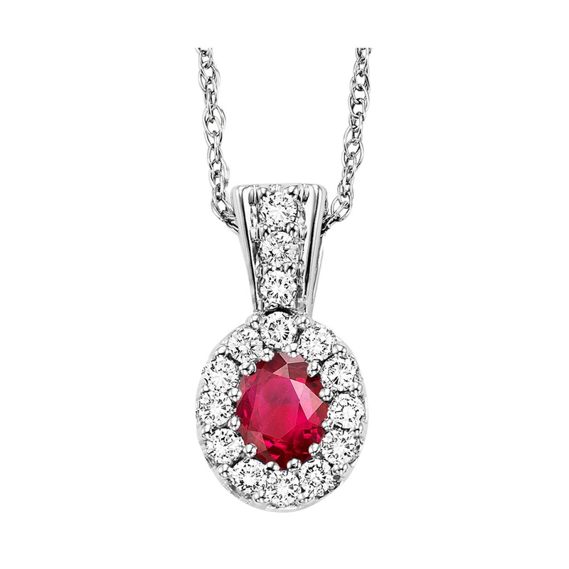 14Kt White Gold Diamond 1/7Ctw & Ruby 1/7Ctw Pendant
