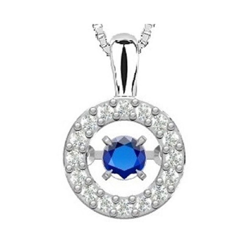 14Kt White Gold Diamond 1/8Ctw & Sapphire 1/8Ctw Pendant