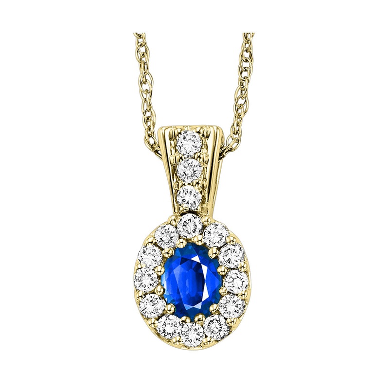 14Kt Yellow Gold Diamond 1/7Ctw & Sapphire 1/5Ctw Pendant