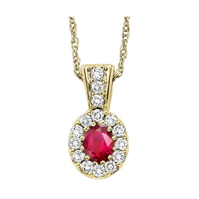 14Kt Yellow Gold Diamond 1/8Ctw & Ruby 1/8Ctw Pendant
