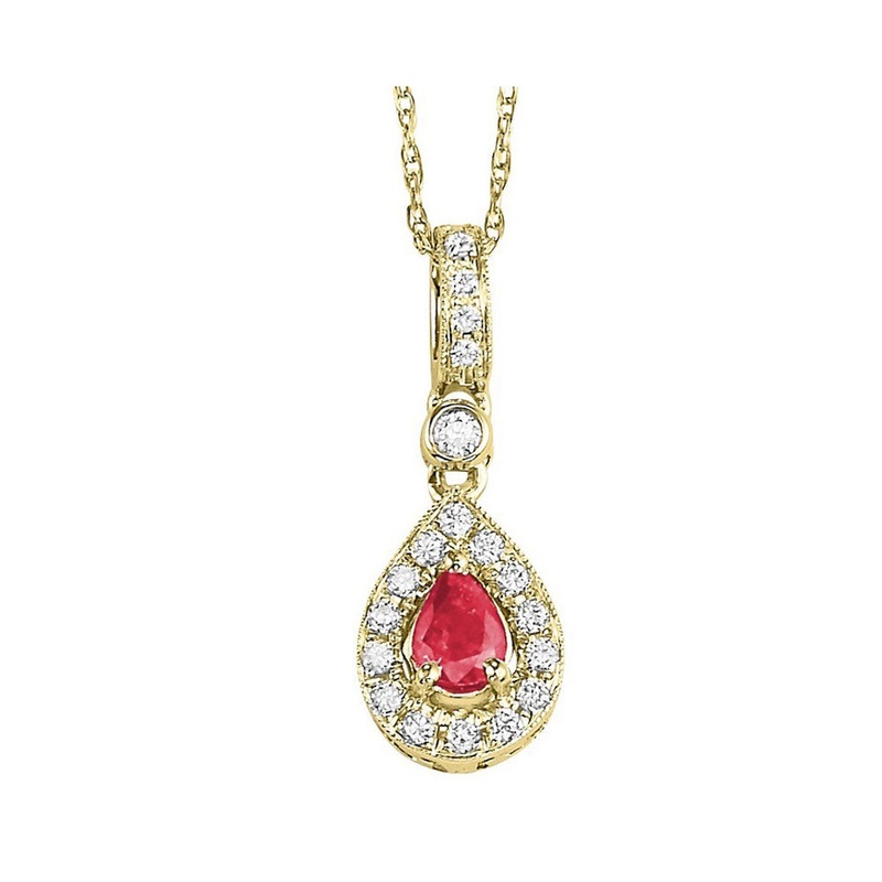 14Kt Yellow Gold Diamond 1/10Ctw & Ruby 1/7Ctw Pendant