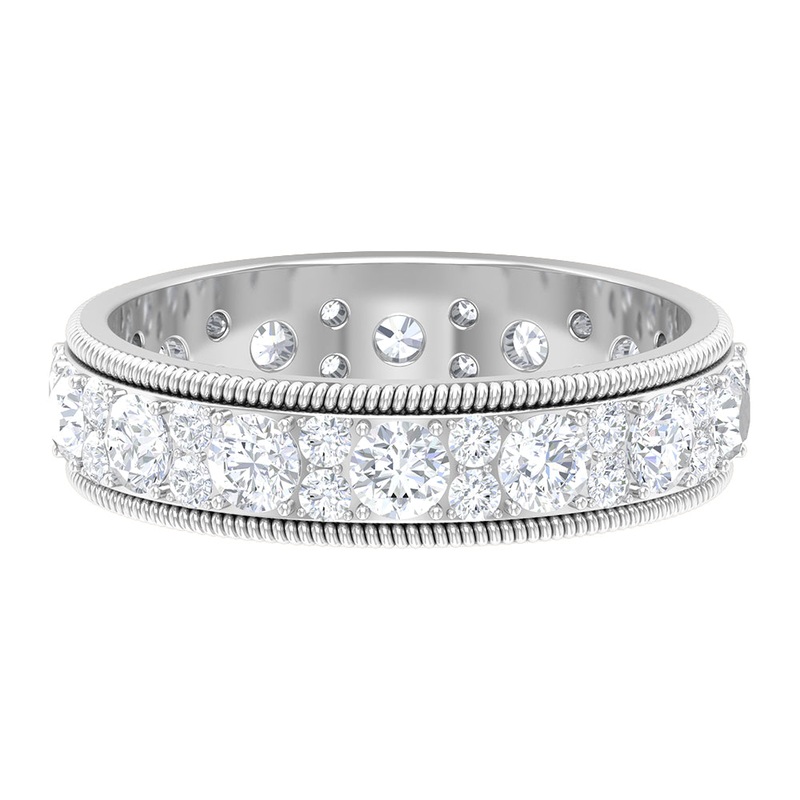 Round Cut Moissanite Wedding Band with Twisted Rope Detailing