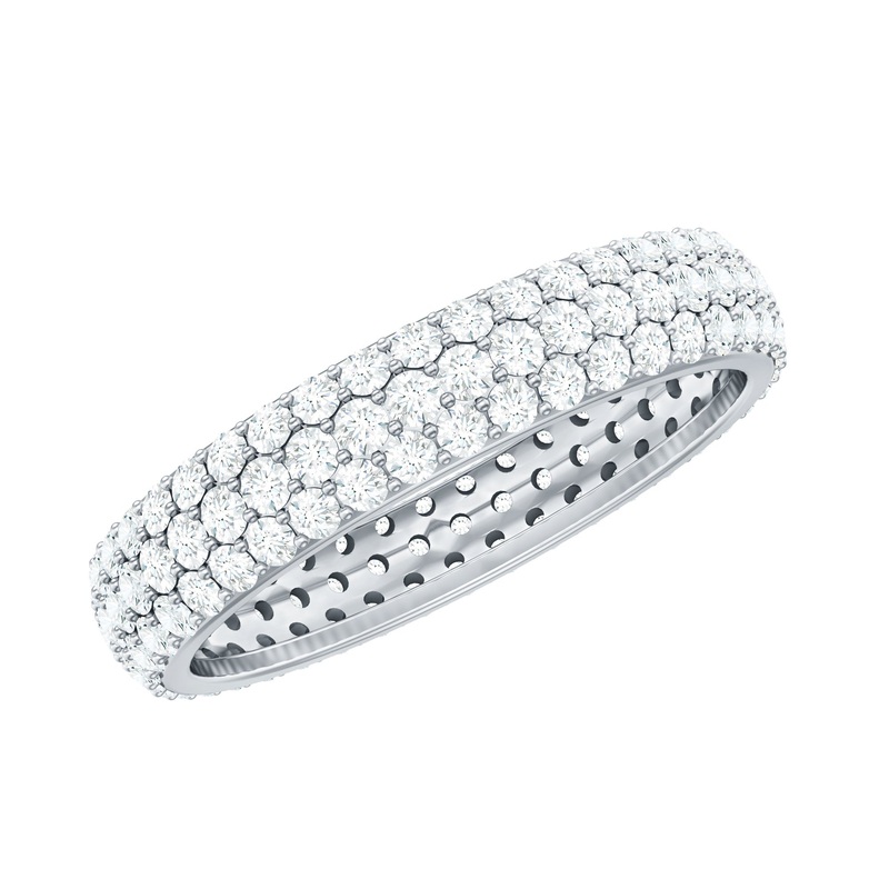 Triple Row Moissanite Classic Wedding Ring Band for Women