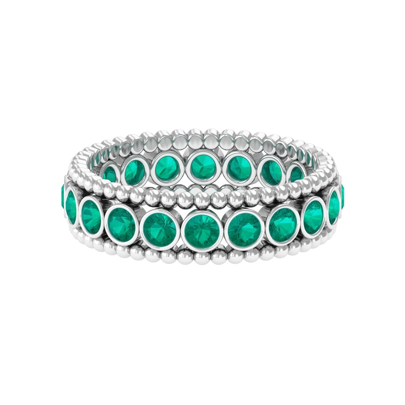 1.50 CT Natural Emerald Full Eternity Band Ring with Beaded Details