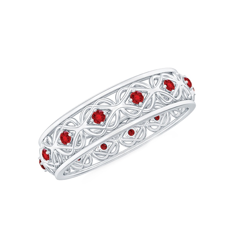 Vintage Style Lab Grown Ruby Celtic Knot Eternity Band Ring