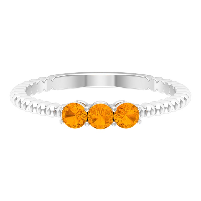 1/2 CT Orange Sapphire and Gold Beaded Three Stone Promise Ring