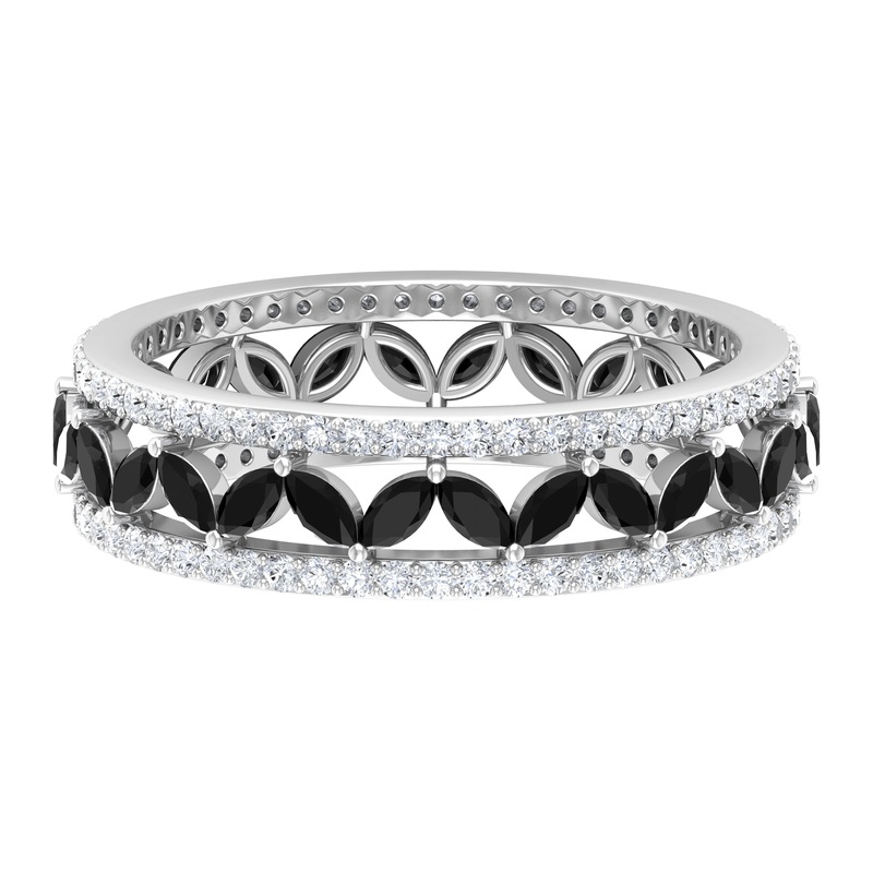 1.25 CT Elegant Created Black Diamond and Moissanite Wedding Band Ring