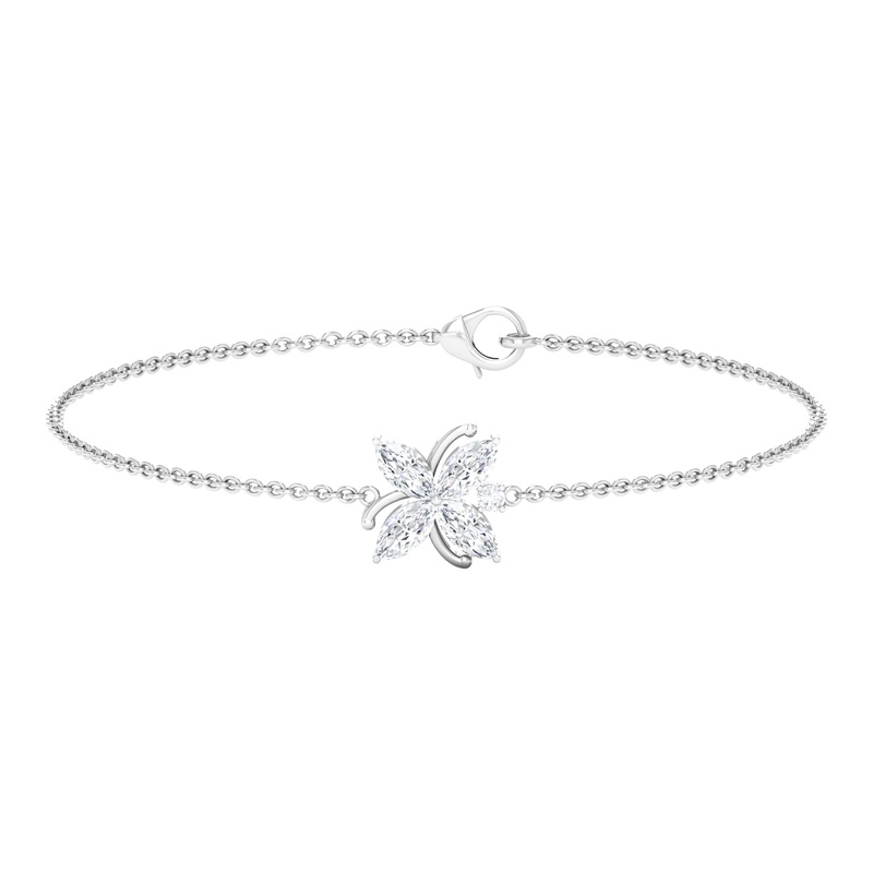 1.25 CT Marquise and Round Cut Zircon Flower Chain Bracelet