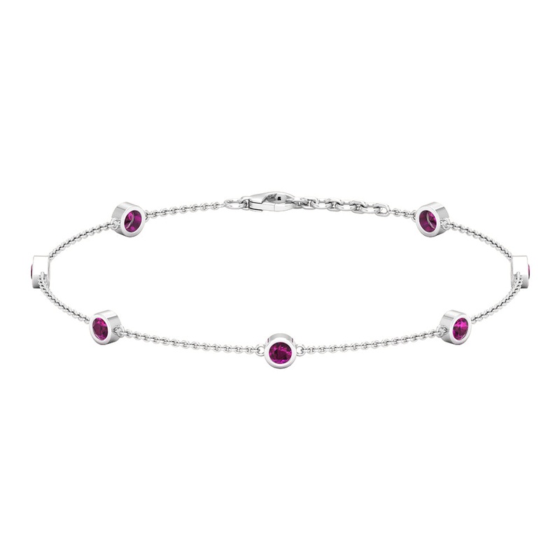 1 CT Bezel Set Rhodolite Seven Stone Station Chain Bracelet