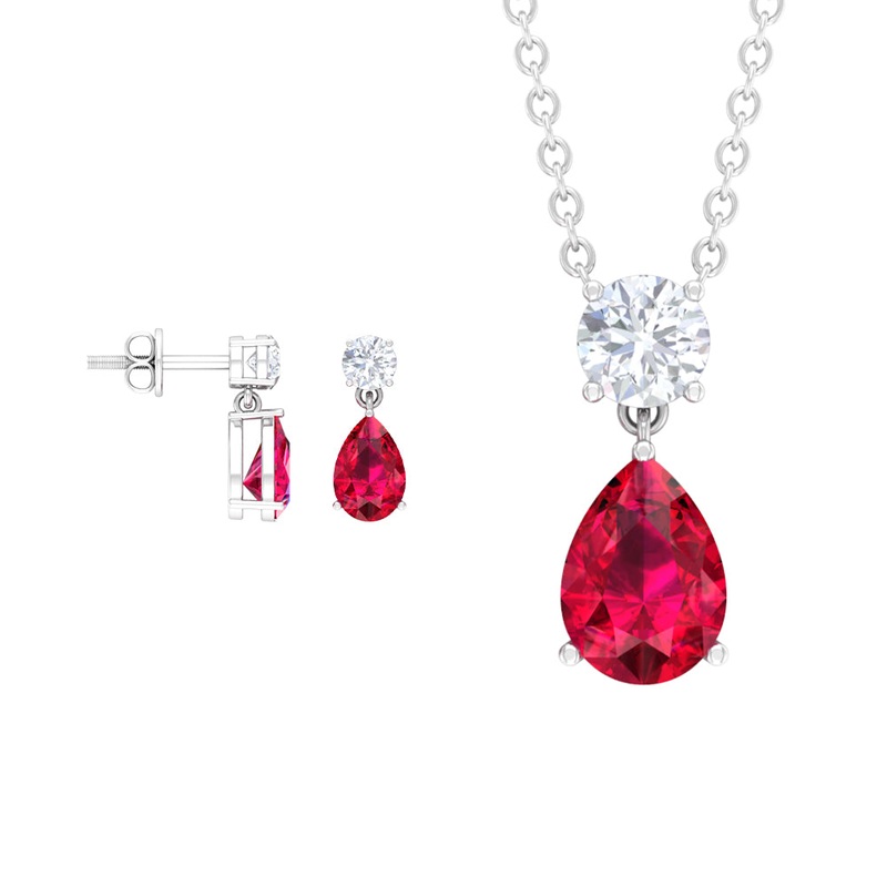 Classic Pear Shape Ruby Jewelry Set with Moissanite
