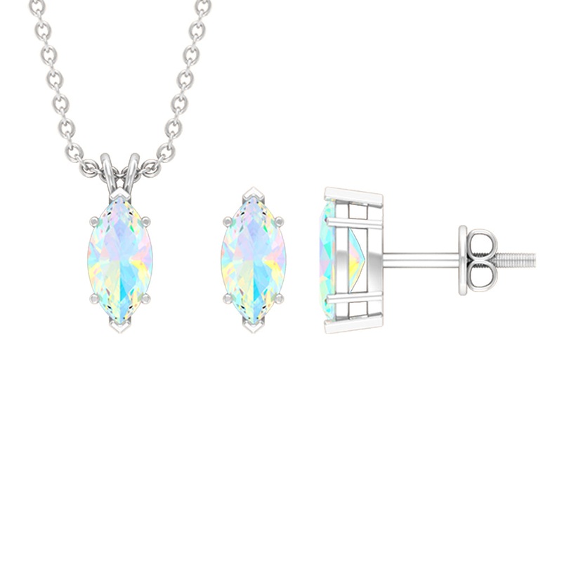 Marquise Cut Ethiopian Opal Solitaire Jewelry Set