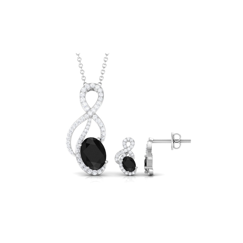 Oval Black Onyx Infinity Jewelry Set with Diamond