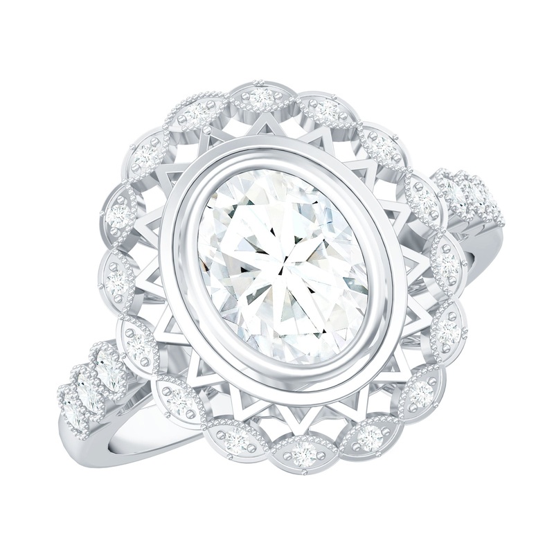 Vintage Style Oval Lab Grown Diamond Statement Engagement Ring