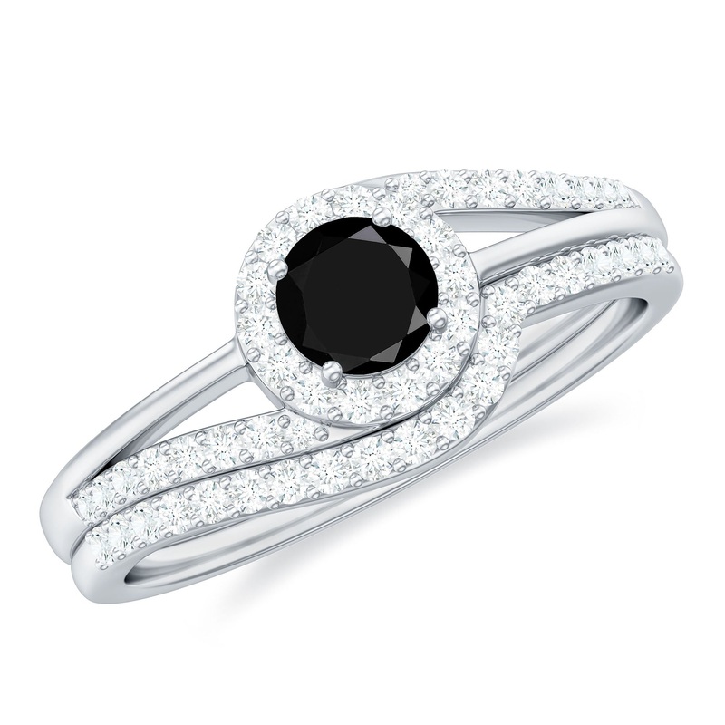 0.75 CT Minimal Black Onyx Engagement Ring with Diamond Enhancer
