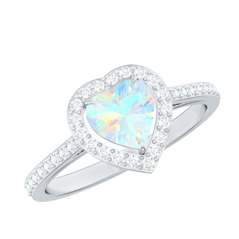1.25 CT Heart Shape Ethiopian Opal Engagement Ring with Diamond Accent