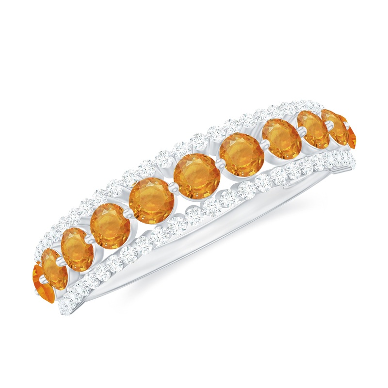 1.25 CT Round Shape Orange Sapphire and Diamond Classic Semi Eternity Ring