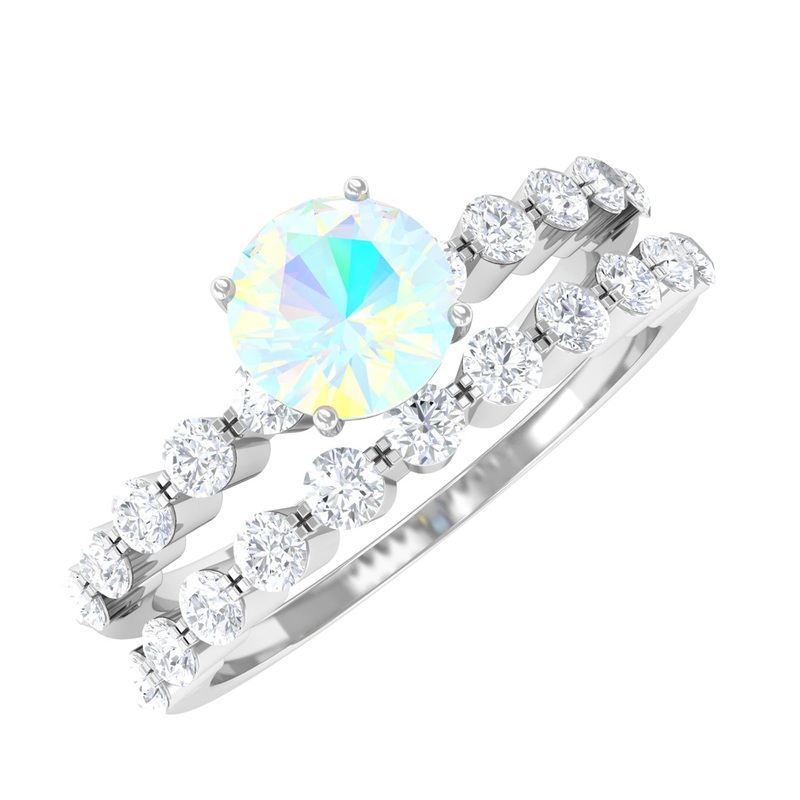 1.25 CT Simple Ethiopian Opal and Diamond Bridal Ring Set
