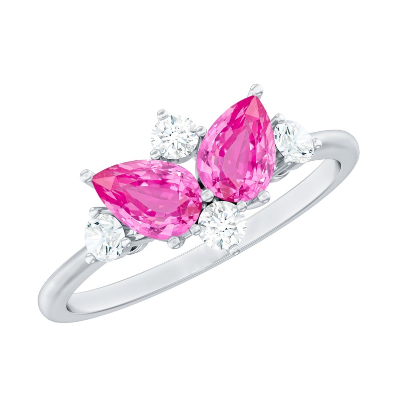 1.5 CT Lab Created Pink Sapphire and Diamond Cluster Ring in Prong Setting