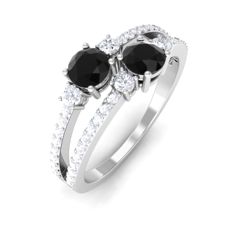 1 CT Black Onyx and Diamond Anniversary Double Band Ring