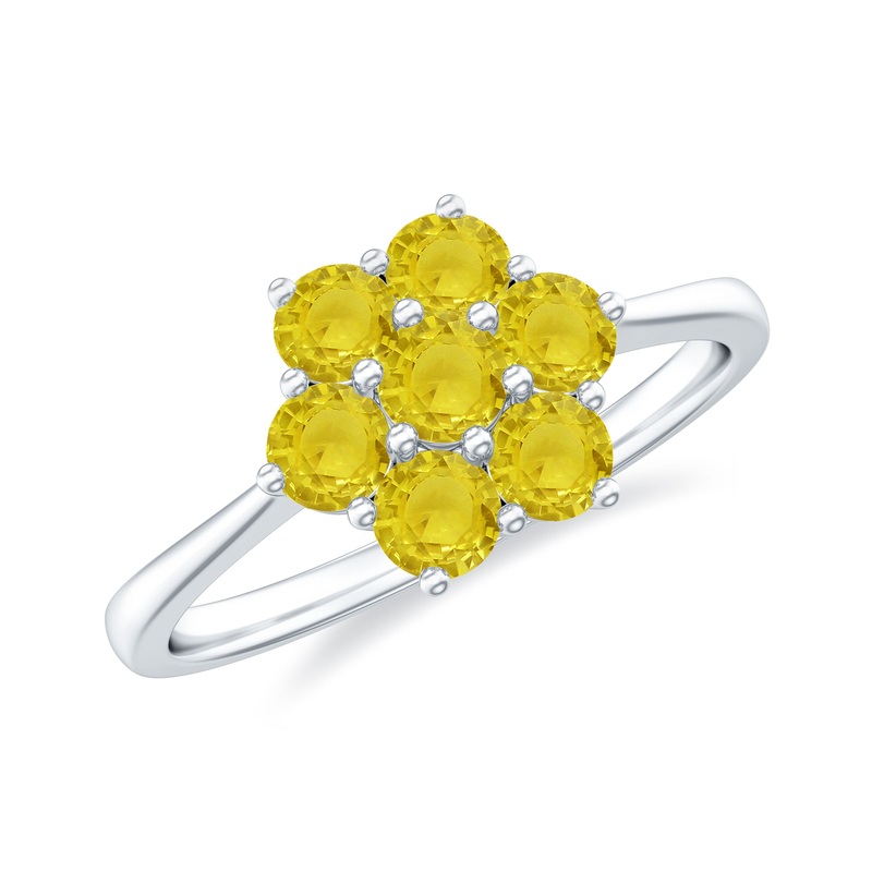 1 CT Round Shape Yellow Sapphire Cluster Flower Ring