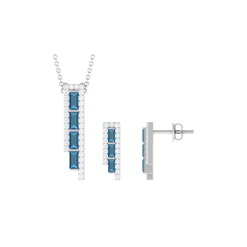 London Blue Topaz Bar Jewelry Set with Diamond