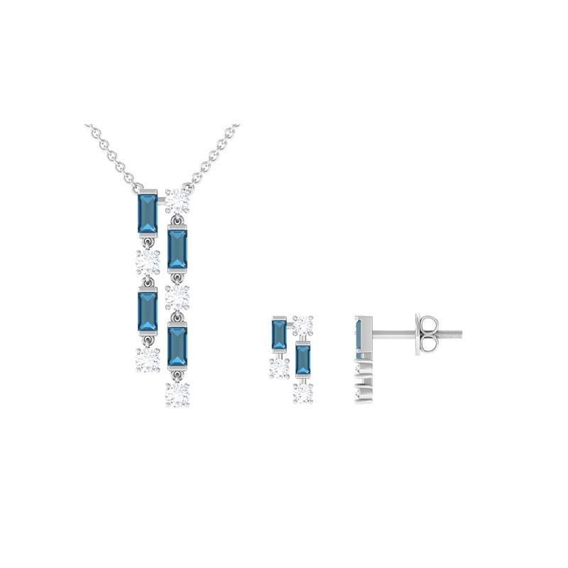 London Blue Topaz Dangle Jewelry Set with Diamond