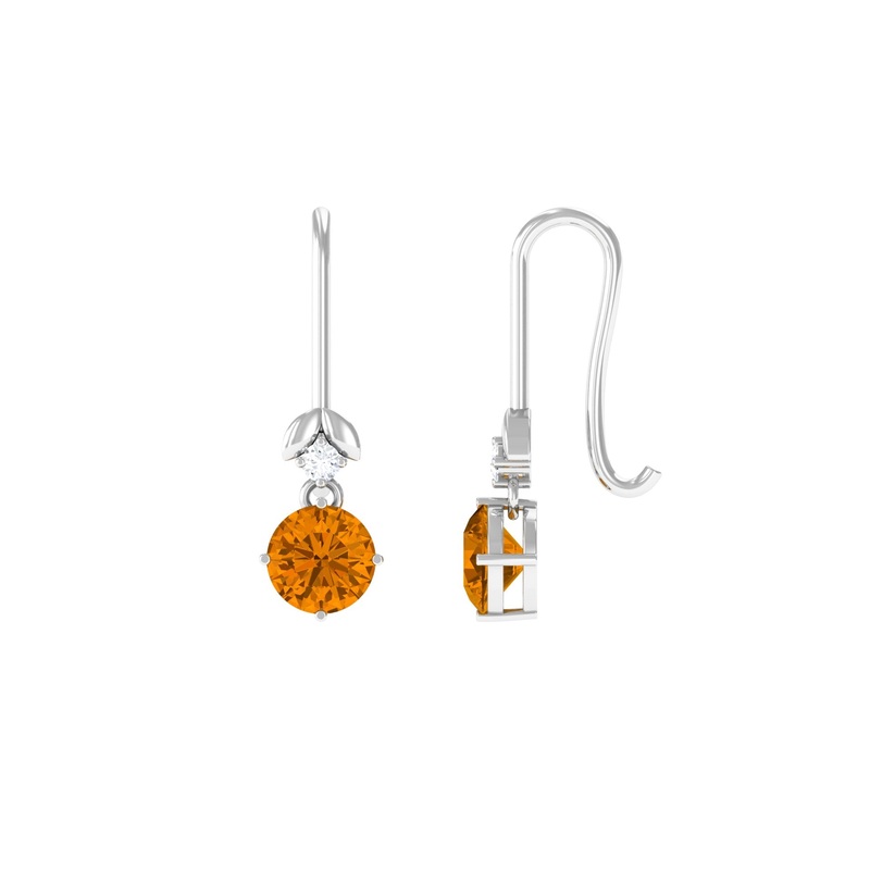 Simple Citrine Drop Diamond Earrings with fish hook