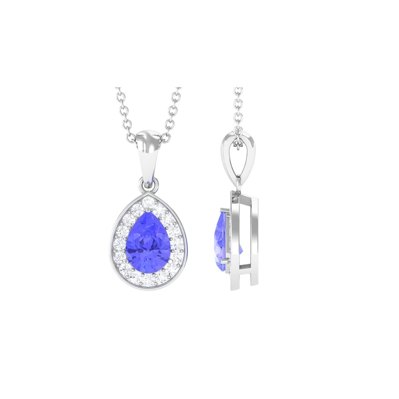 Tanzanite Teardrop Halo Pendant Necklace