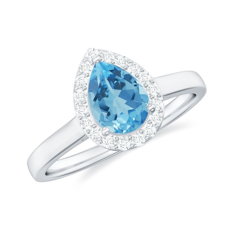 Teardrop Swiss Blue Topaz Ring with Diamond Accent