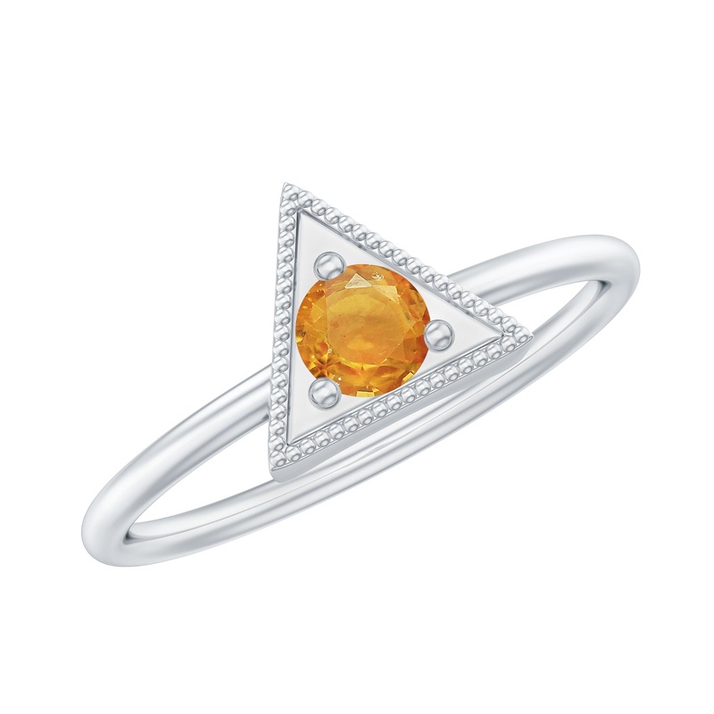 Triangle Shape Ring for Women with Orange Sapphire and Milgrain Detailing