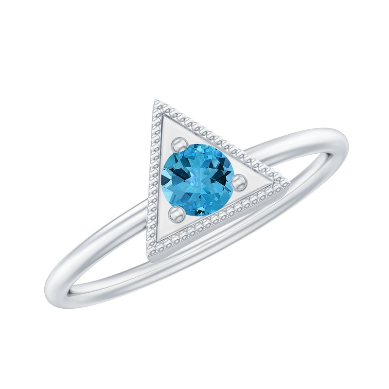 Triangle Shape Ring for Women with Swiss Blue Topaz and Milgrain Detailing