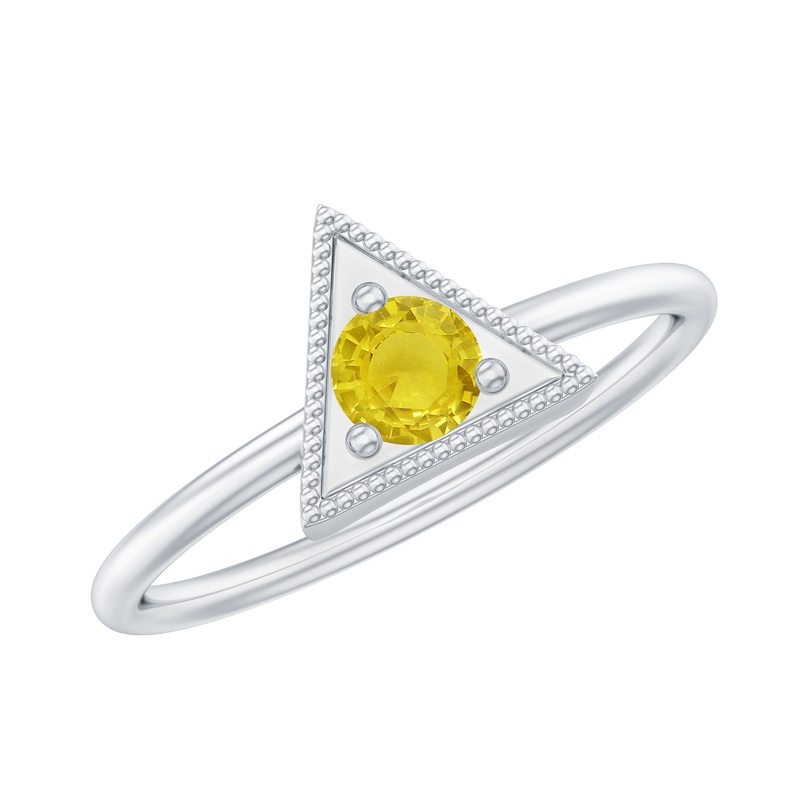 Triangle Shape Ring for Women with Yellow Sapphire and Milgrain Detailing