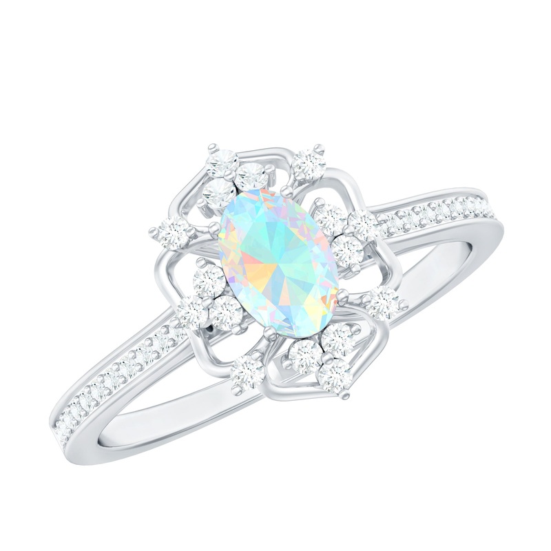 Vintage Style Ethiopian Opal and Diamond Floral Engagement Ring