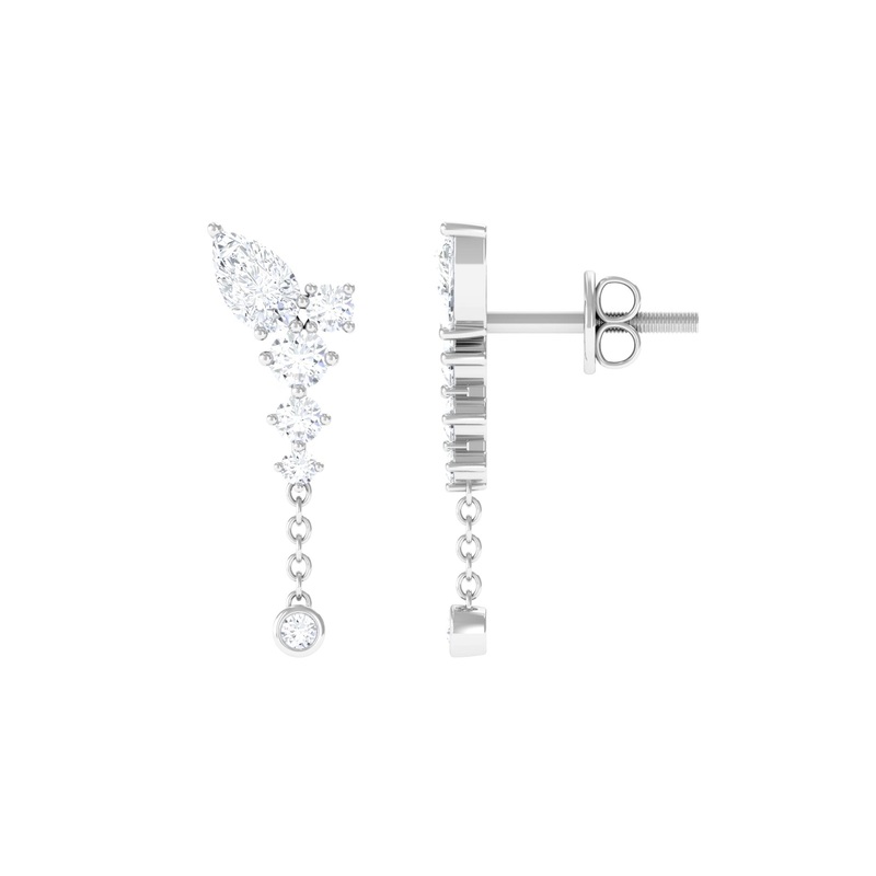 White Moissanite Chain Dangle Earrings